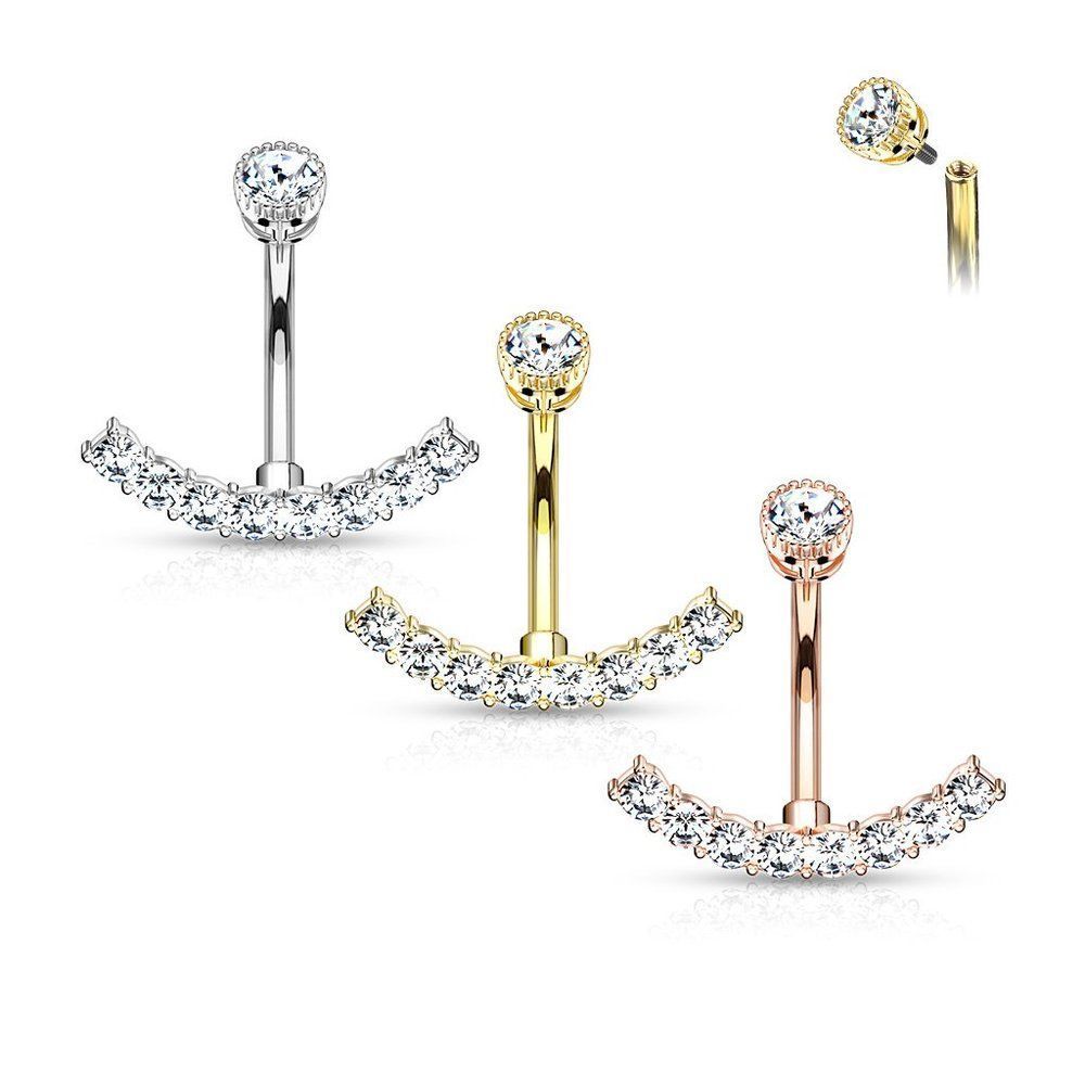 CZ Paved Curved Line with Internally Threaded Round CZ Top 316L Surgical Steel B